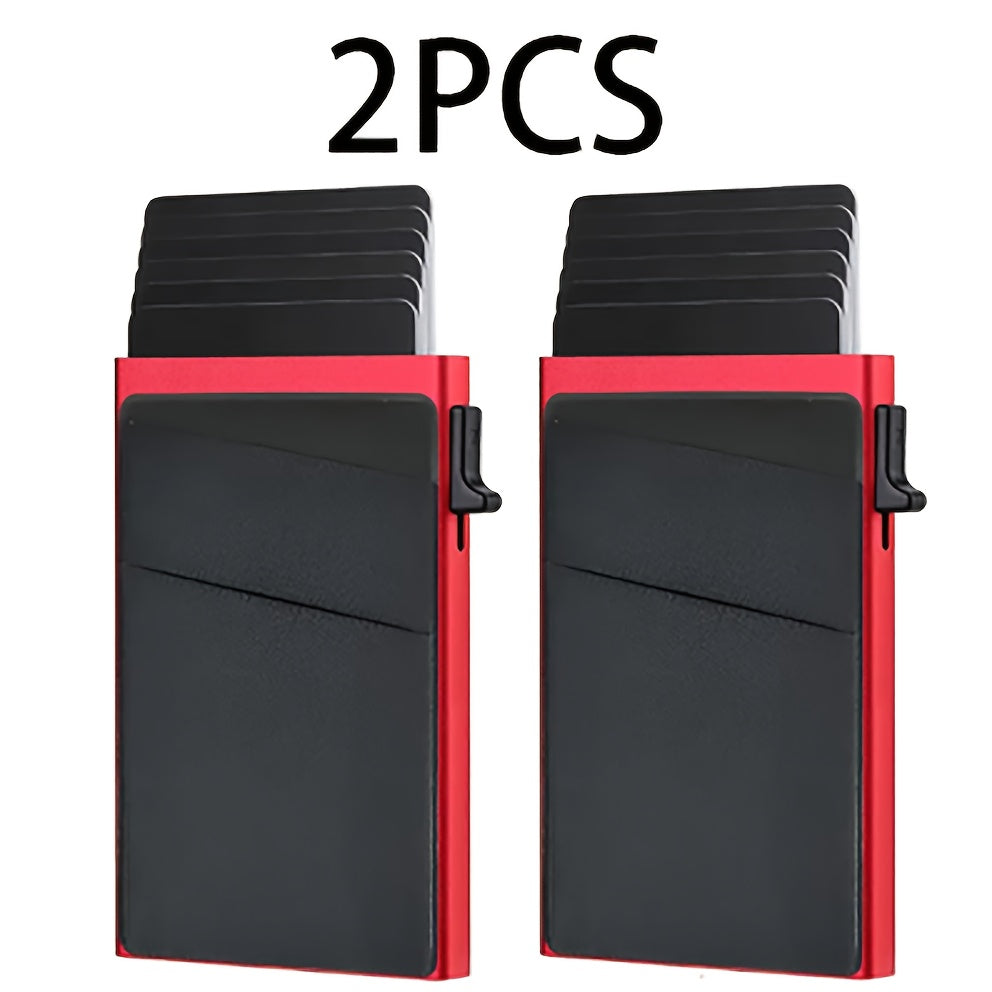 2pcs Ultra-Slim RFID Blocking Multifunctional Wallet, Credit Card Holder for Men - Automatic Pop-Up Card Holder with Money Pocket, Aluminum Alloy Minimalist Business Anti-Degaussing Credit Card Case for Notes, Coins, And Card