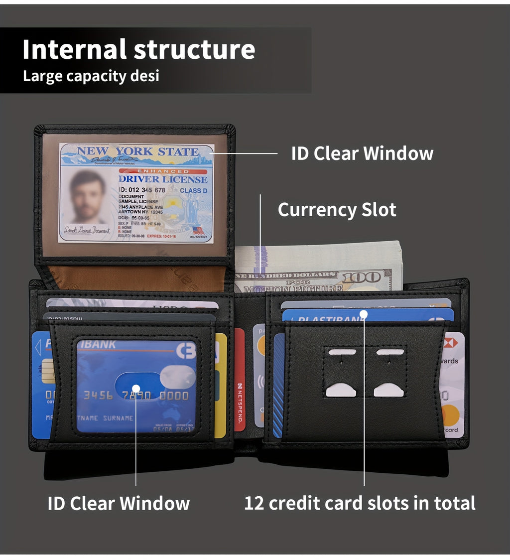 BANYANU Men’s Genuine Top-Grain Leather Wallet – Vintage RFID Blocking Large Capacity Wallet with 11 Card Slots, Perfect Father’s Day Gift