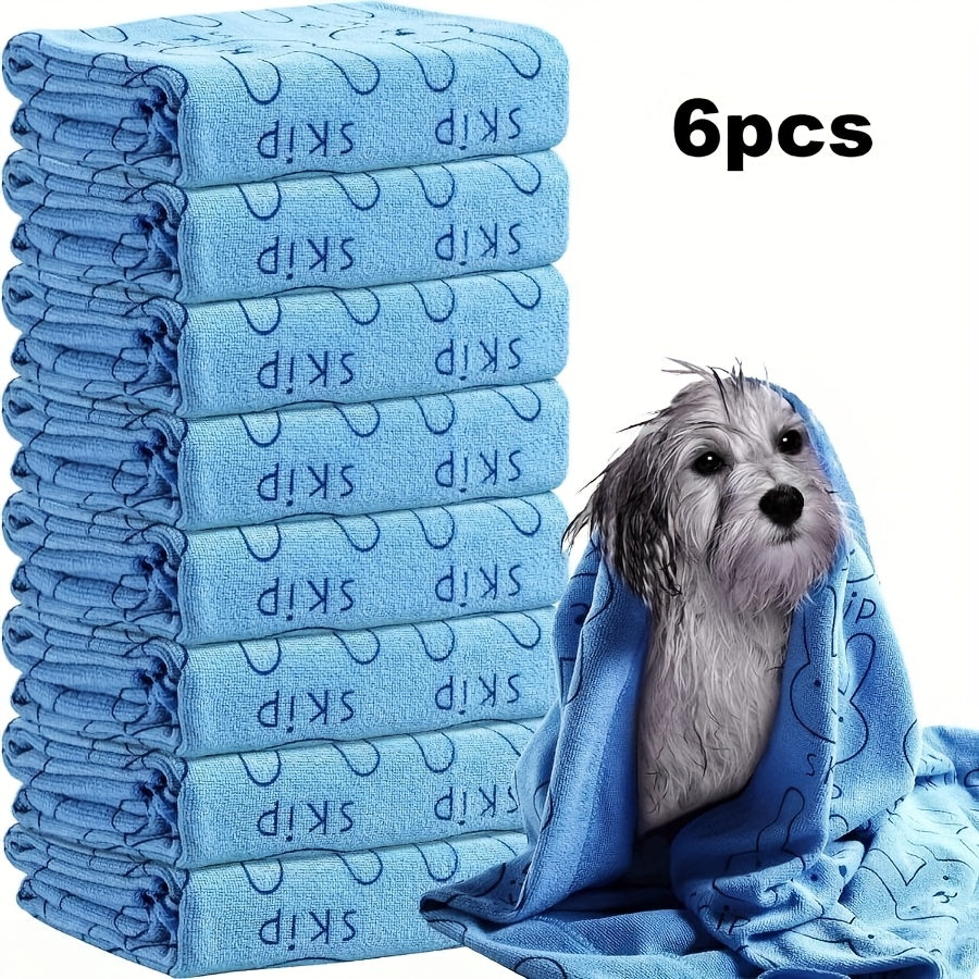 6pcs Quick-Drying Microfiber Dog Towels – Super Absorbent Pet Bath & Grooming Set for Small, Medium & Large Dogs, Lightweight & Durable Polyester