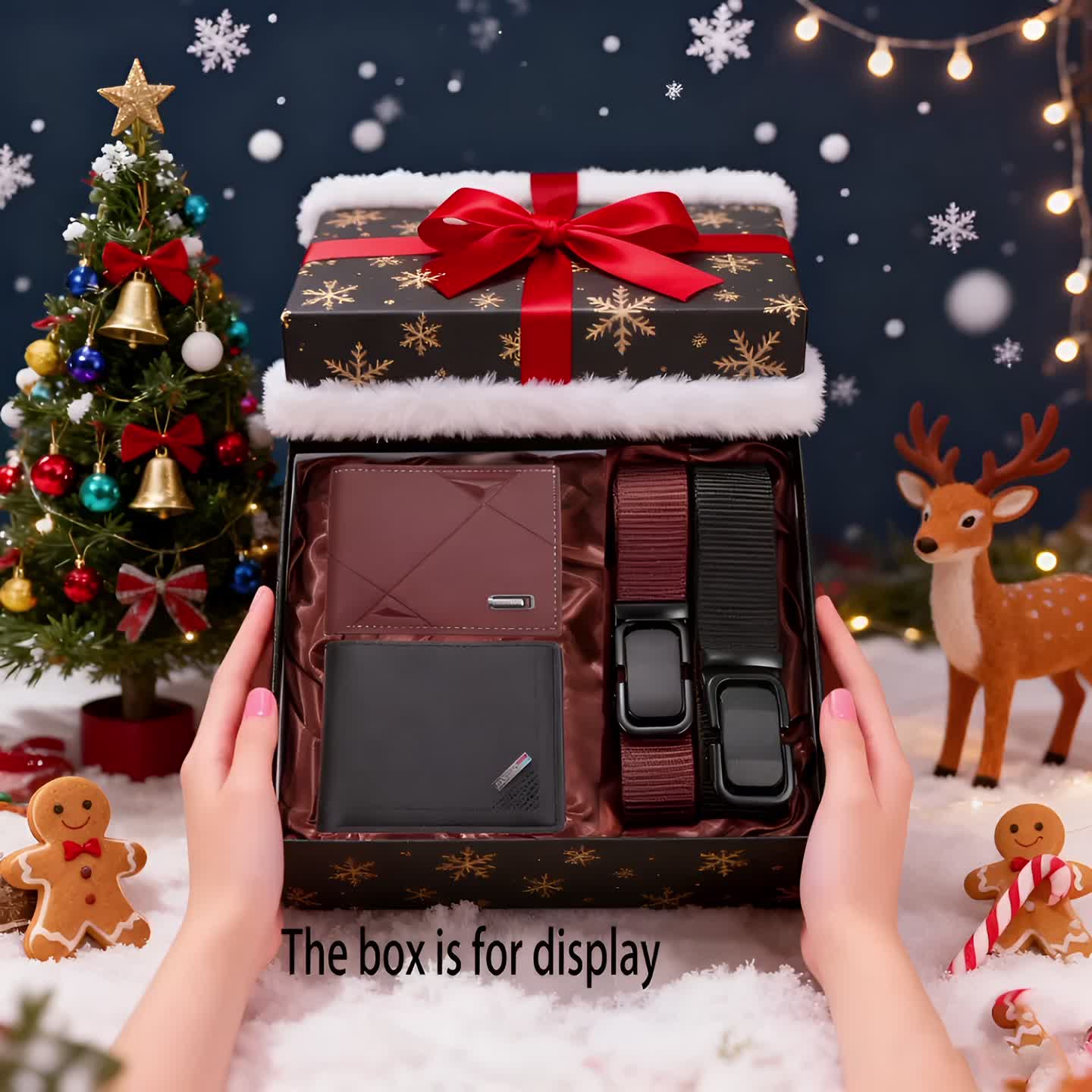 4pcs Men’s Black & Brown Faux Leather Wallet and Belt Gift Set – Color-Block Geometric Design – PU Leather Accessory Set for Christmas, Valentine’s Day & Anniversary