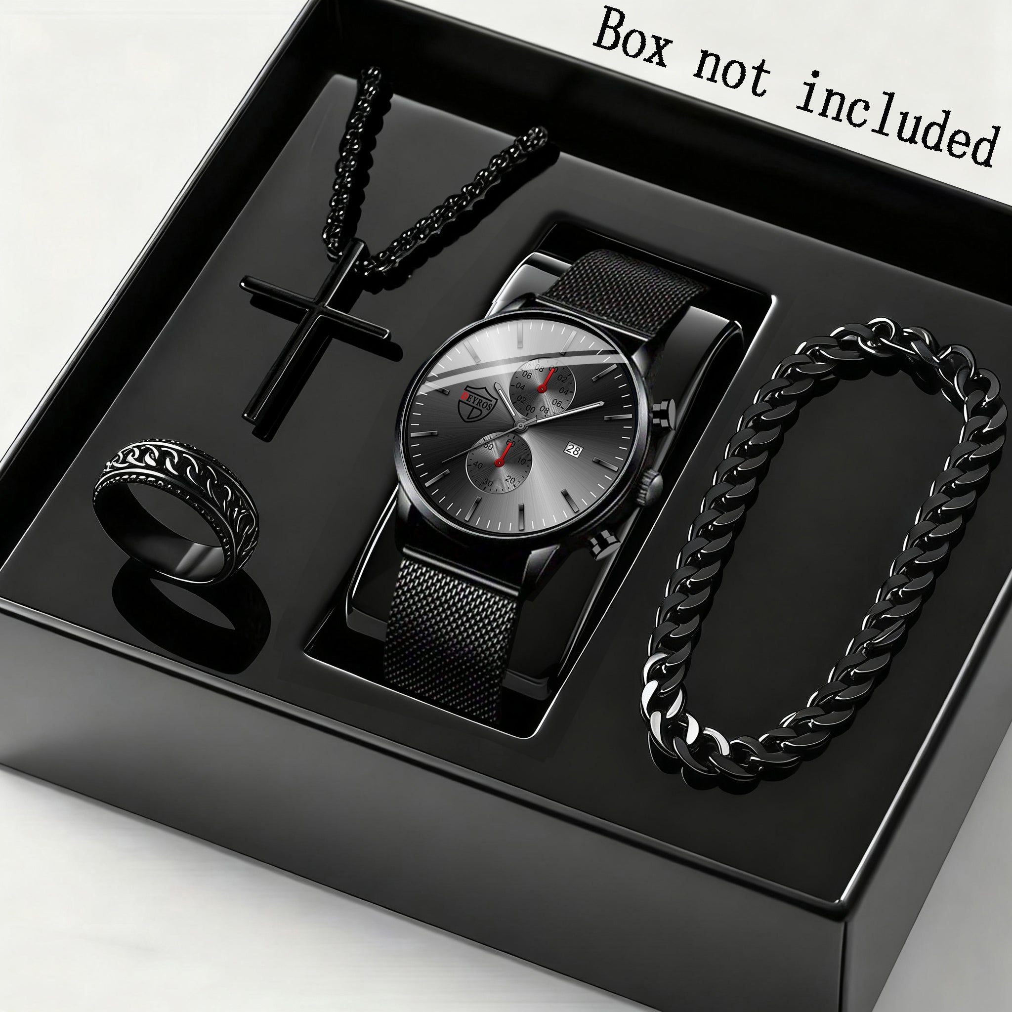 4pcs Men’s Stainless Steel Quartz Watch & Bracelet Gift Set – Analog Date Display Dress & Casual Watch, Matching Bracelets for Business & Everyday Wear, Perfect Gift for Dad, Husband or Boyfriend