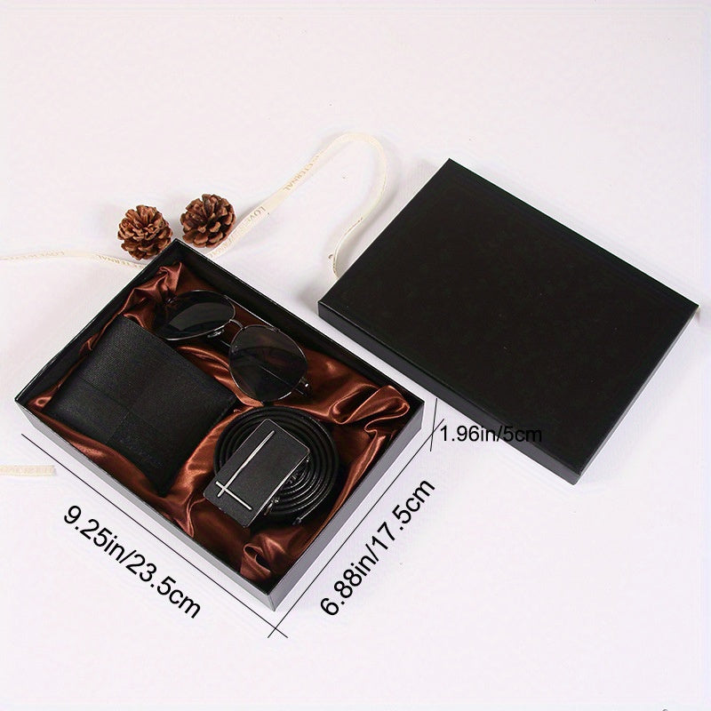 Men’s Luxury PU Gift Set (2–10pcs) – Golden Business Wallet, Belt & Watch-Style Accessories in Red-Lined Gift Box for Husband, Boyfriend – Birthday, Valentine’s Day & New Year