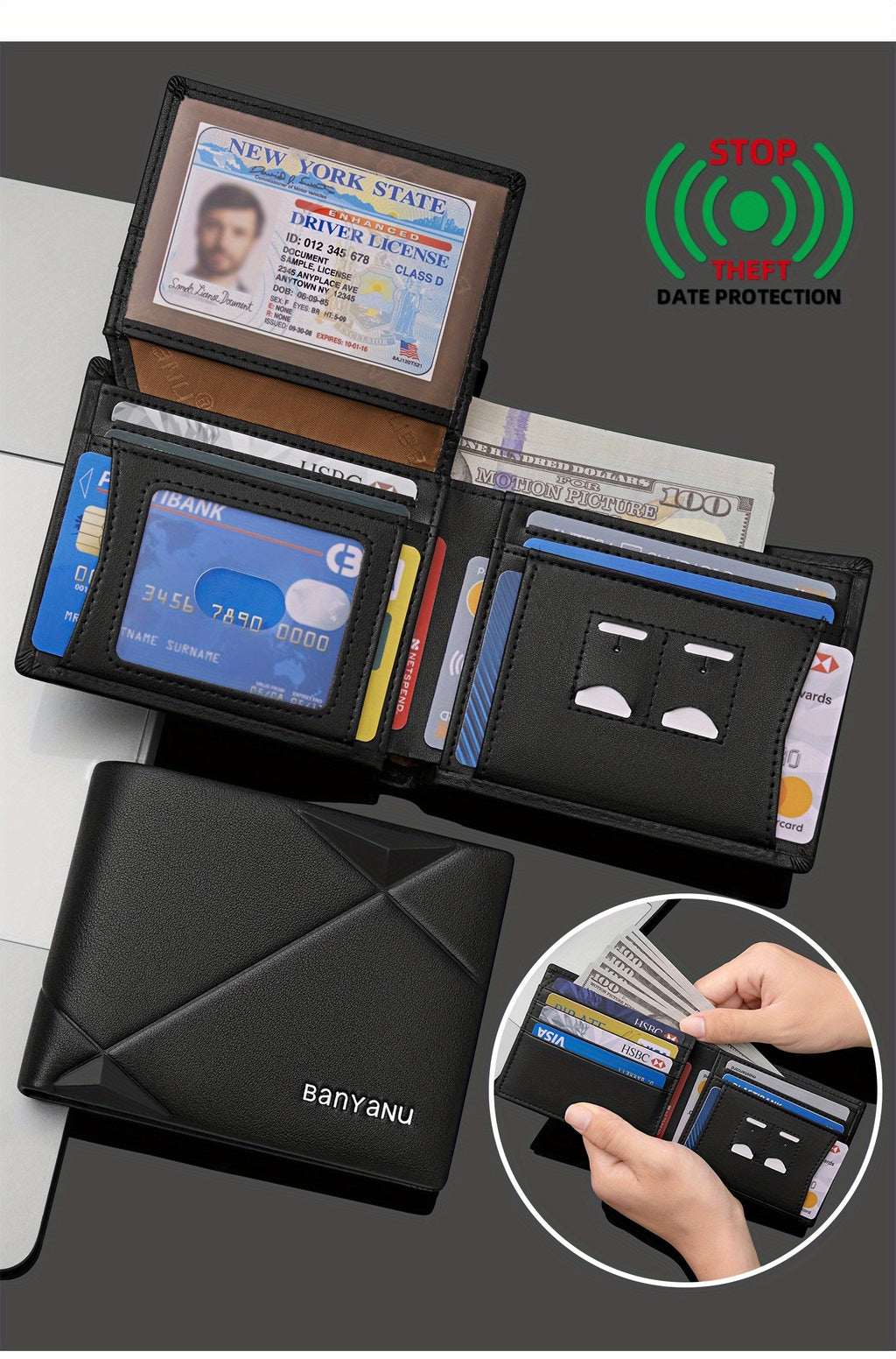 BANYANU Men’s Genuine Top-Grain Leather Wallet – Vintage RFID Blocking Large Capacity Wallet with 11 Card Slots, Perfect Father’s Day Gift