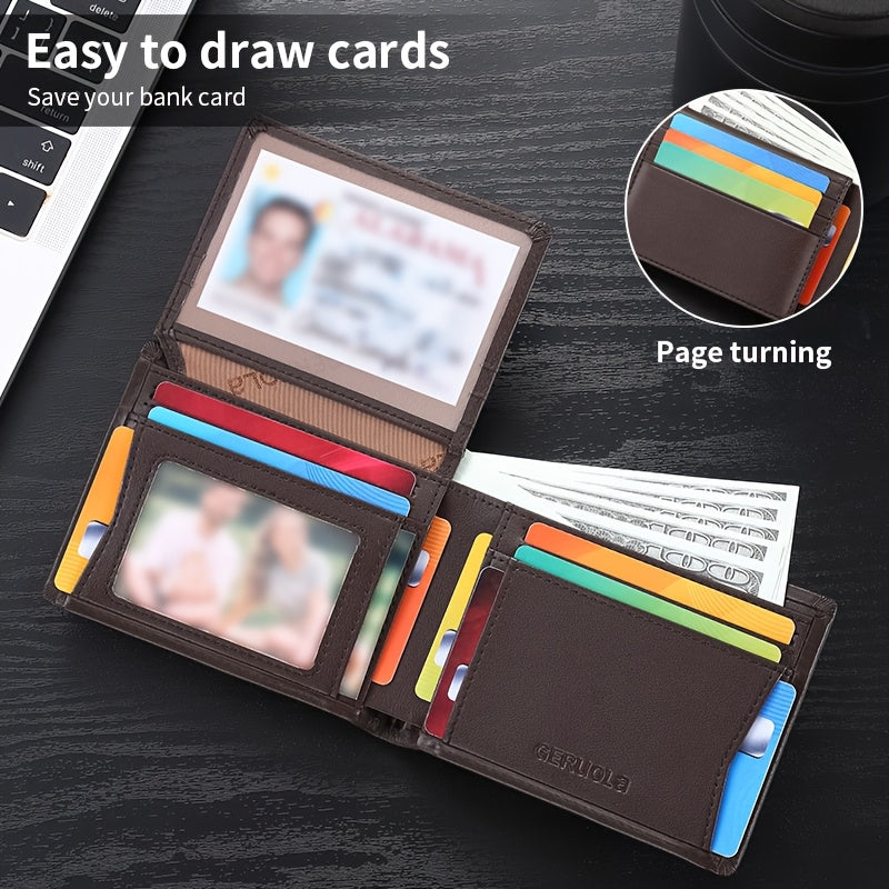 GERUOLA Men’s Genuine Leather Short Wallet – Top-Grain Cowhide RFID Blocking Credit Card Holder with Large Capacity Card Slots, Perfect Gift for Business, Office, Commute & Holidays