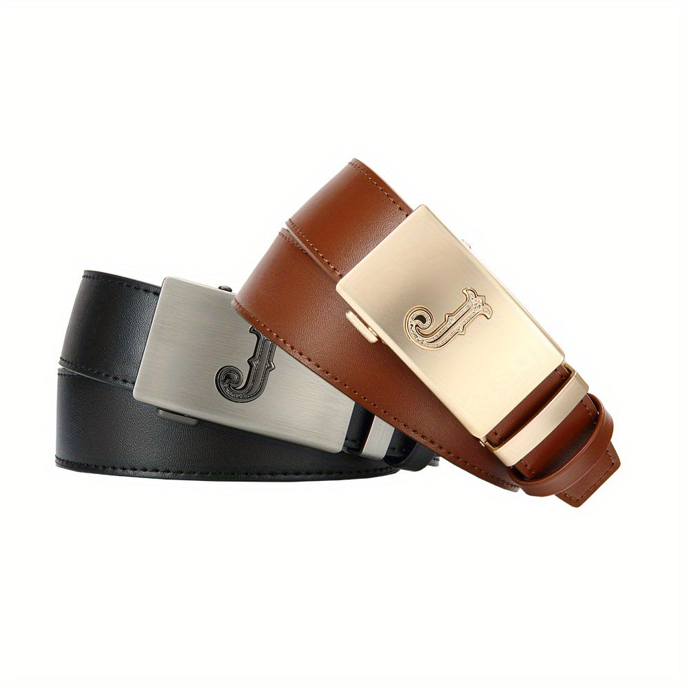 2pcs Men’s Leather Ratchet Belt Set – Black & Brown Automatic Buckle Dress Belts for Jeans, Suits & Casual Pants, Perfect Men’s Gift for Any Occasion