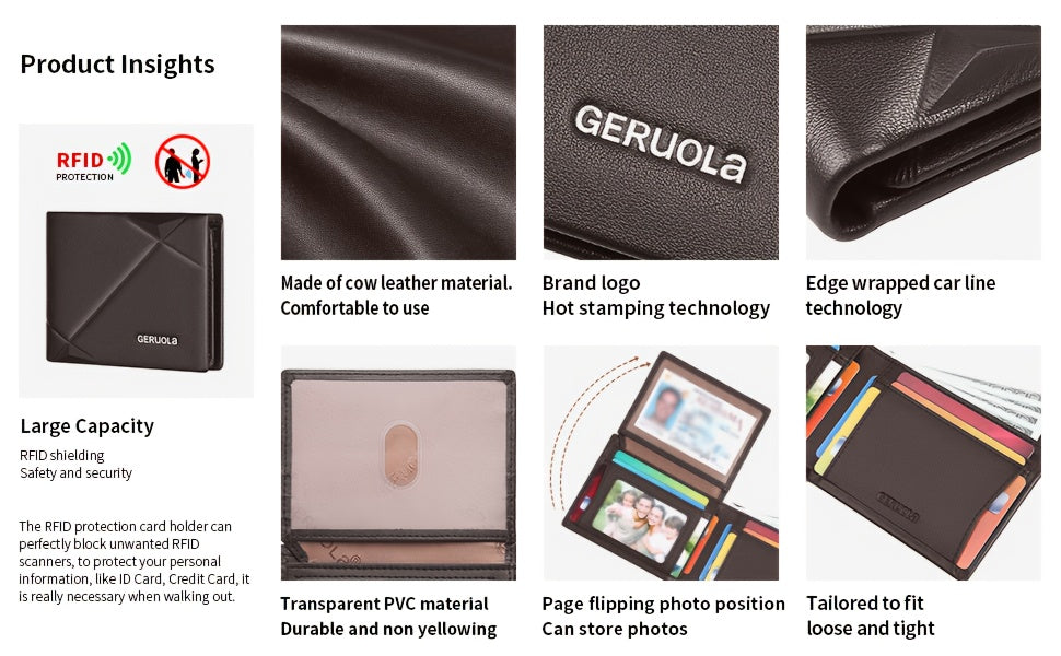 GERUOLA Men’s Genuine Leather Short Wallet – Top-Grain Cowhide RFID Blocking Credit Card Holder with Large Capacity Card Slots, Perfect Gift for Business, Office, Commute & Holidays