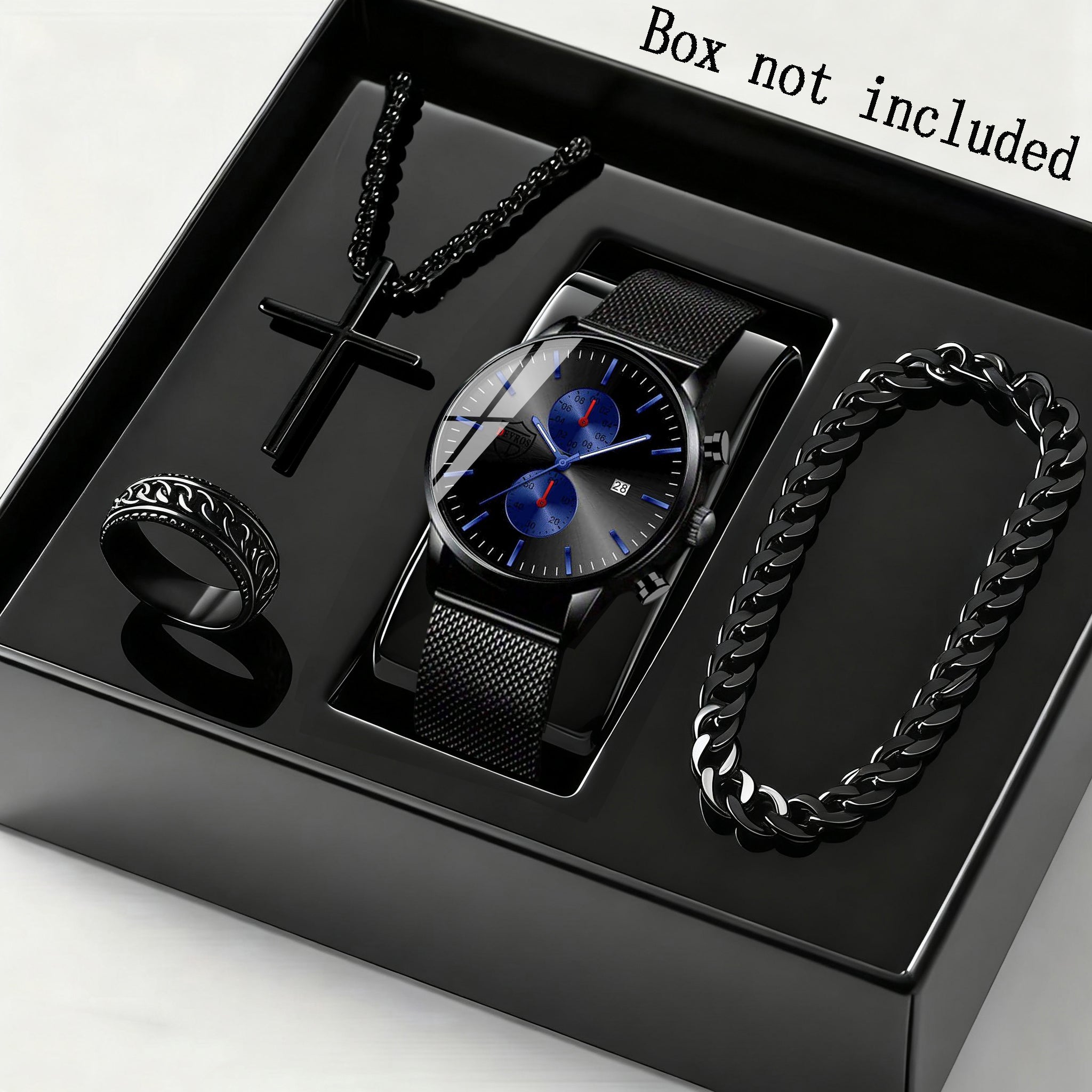 4pcs Men’s Stainless Steel Quartz Watch & Bracelet Gift Set – Analog Date Display Dress & Casual Watch, Matching Bracelets for Business & Everyday Wear, Perfect Gift for Dad, Husband or Boyfriend