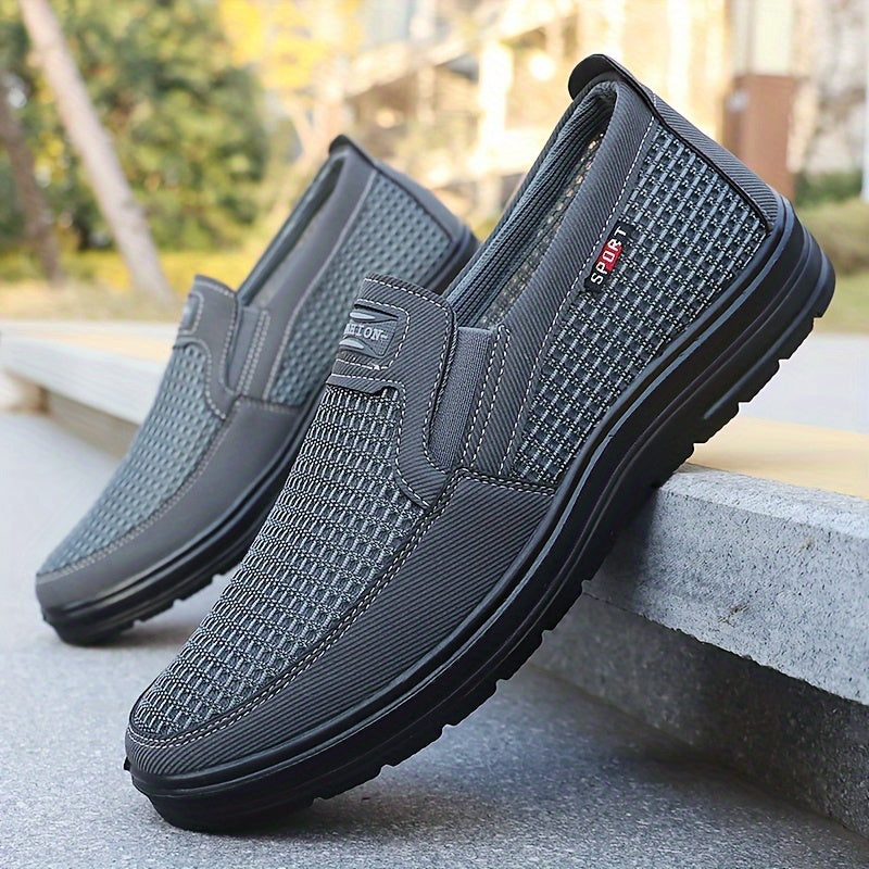 Men’s Slip-On Canvas Shoes – Breathable Vintage Striped Low-Top Footwear with PU Sole, Non-Slip Casual Sneakers for Outdoor & Daily Wear