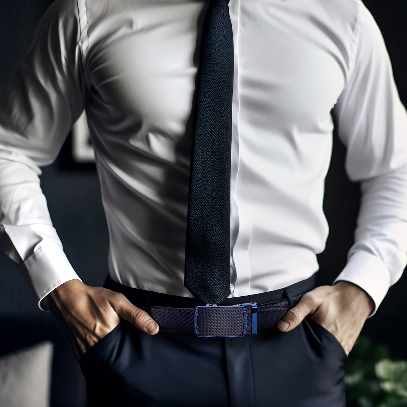 4pcs Men’s Top-Grain Leather Ratchet Belt & Wallet Gift Set – Blue Wallet, Keychain & Gift Box – Perfect Birthday, Father’s Day, Graduation & Valentine’s Day Present