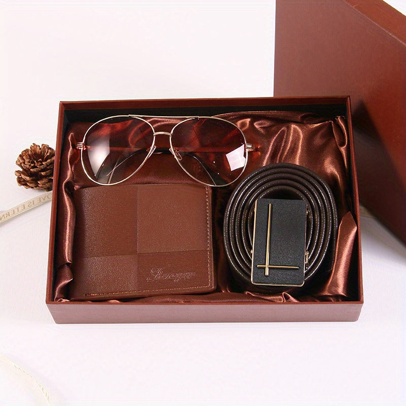 Men’s Luxury PU Gift Set (2–10pcs) – Golden Business Wallet, Belt & Watch-Style Accessories in Red-Lined Gift Box for Husband, Boyfriend – Birthday, Valentine’s Day & New Year