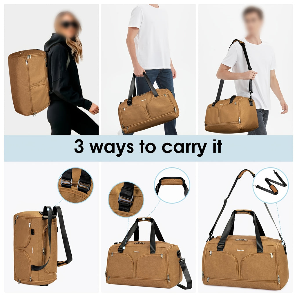 Large Capacity Travel Duffel Bag with Shoe Compartment & Wet Pocket – Vintage Polyester Gym, Weekend & Overnight Bag with Adjustable Strap for Men & Women