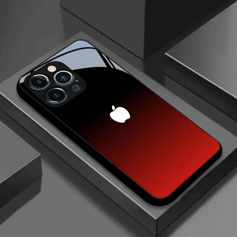 Red & Black Gradient Glass Phone Case for iPhone 16/15/14/13/12 Series – Premium Tempered Glass Slim Protective Cover