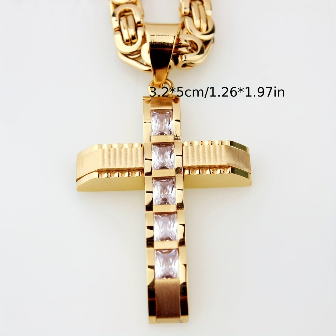 Men’s 14K Gold Plated Stainless Steel Cross Necklace with Rhinestones – Fashion Pendant Chain, Christian Jewelry Gift for Friends & Partners