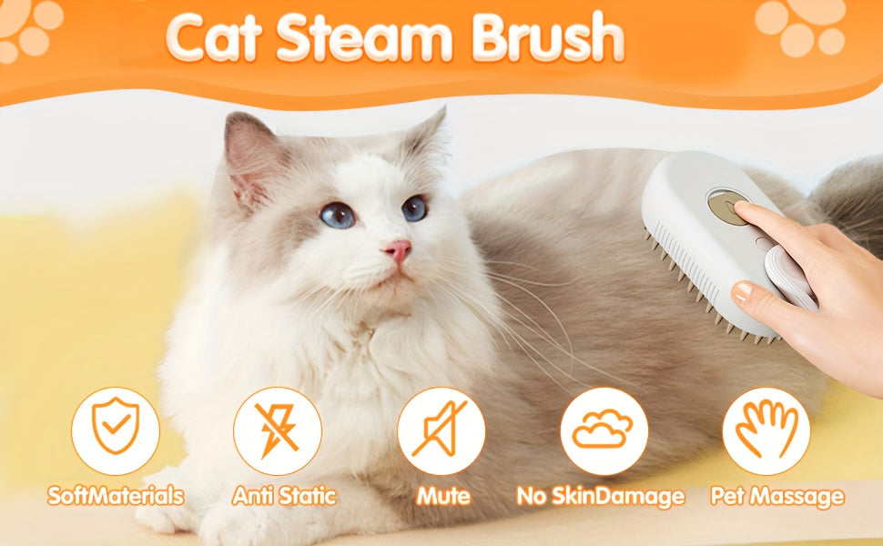 2025 Upgraded TEDDY RUN 4-in-1 Pet Steam Brush – Self-Cleaning Deshedding Comb with Spray, Anti-Static Grooming Tool for Cats & Dogs, USB Rechargeable Rubber Bristle Brush
