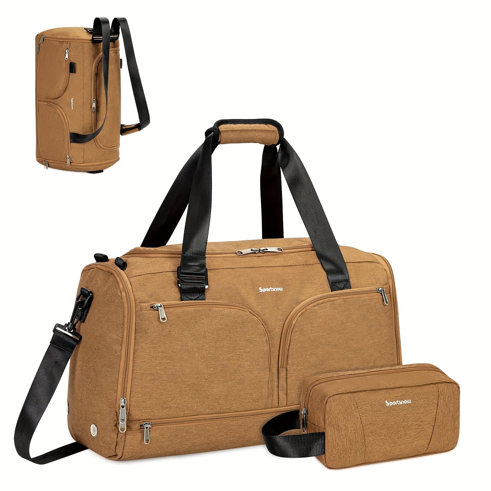 Large Capacity Travel Duffel Bag with Shoe Compartment & Wet Pocket – Vintage Polyester Gym, Weekend & Overnight Bag with Adjustable Strap for Men & Women