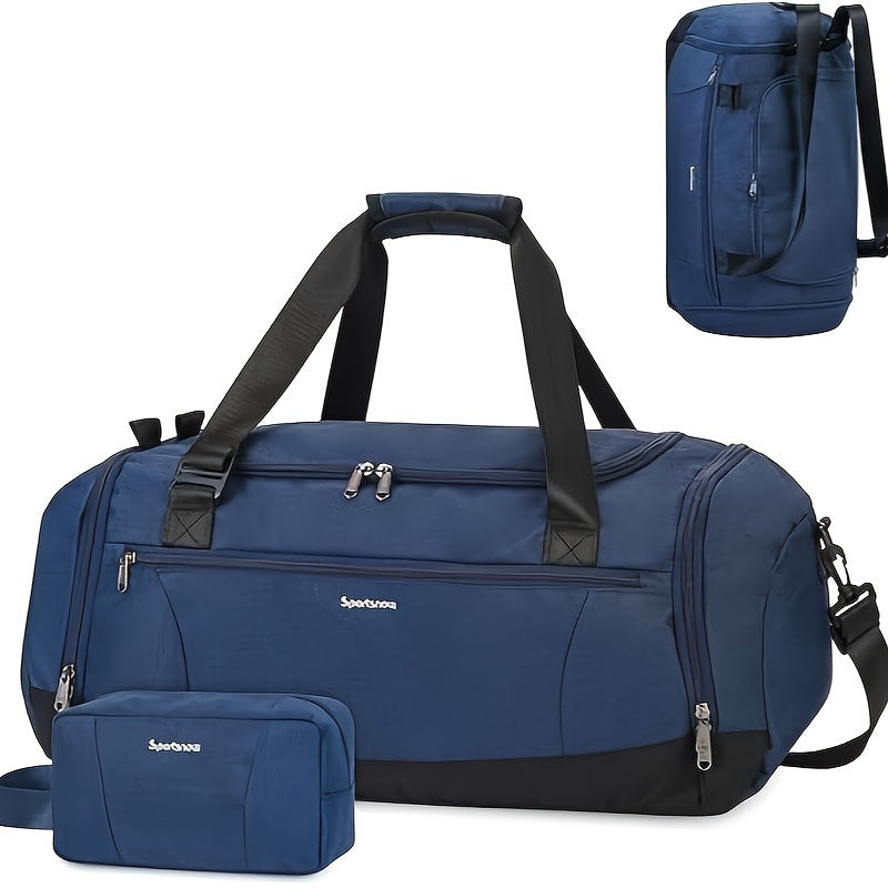 Large Capacity Travel Duffel Bag with Shoe Compartment & Wet Pocket – Vintage Polyester Gym, Weekend & Overnight Bag with Adjustable Strap for Men & Women