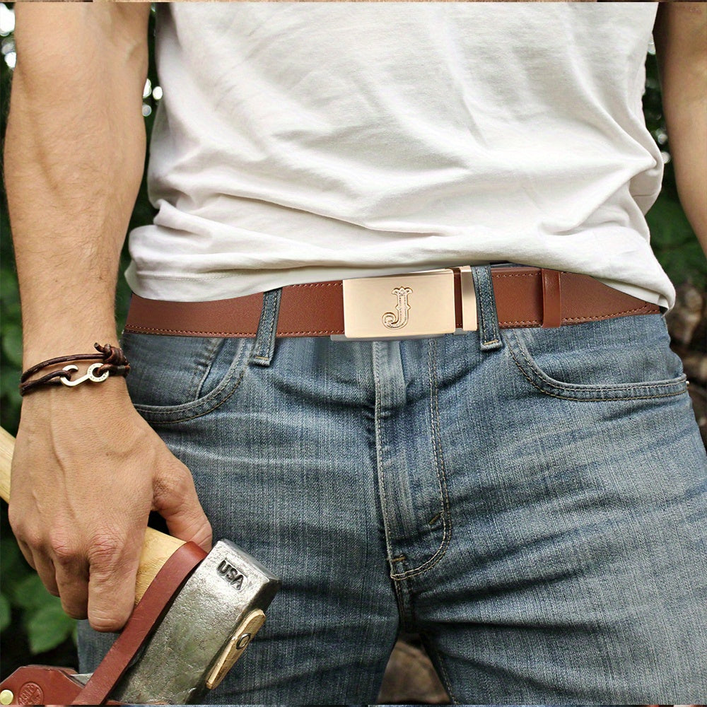 2pcs Men’s Leather Ratchet Belt Set – Black & Brown Automatic Buckle Dress Belts for Jeans, Suits & Casual Pants, Perfect Men’s Gift for Any Occasion