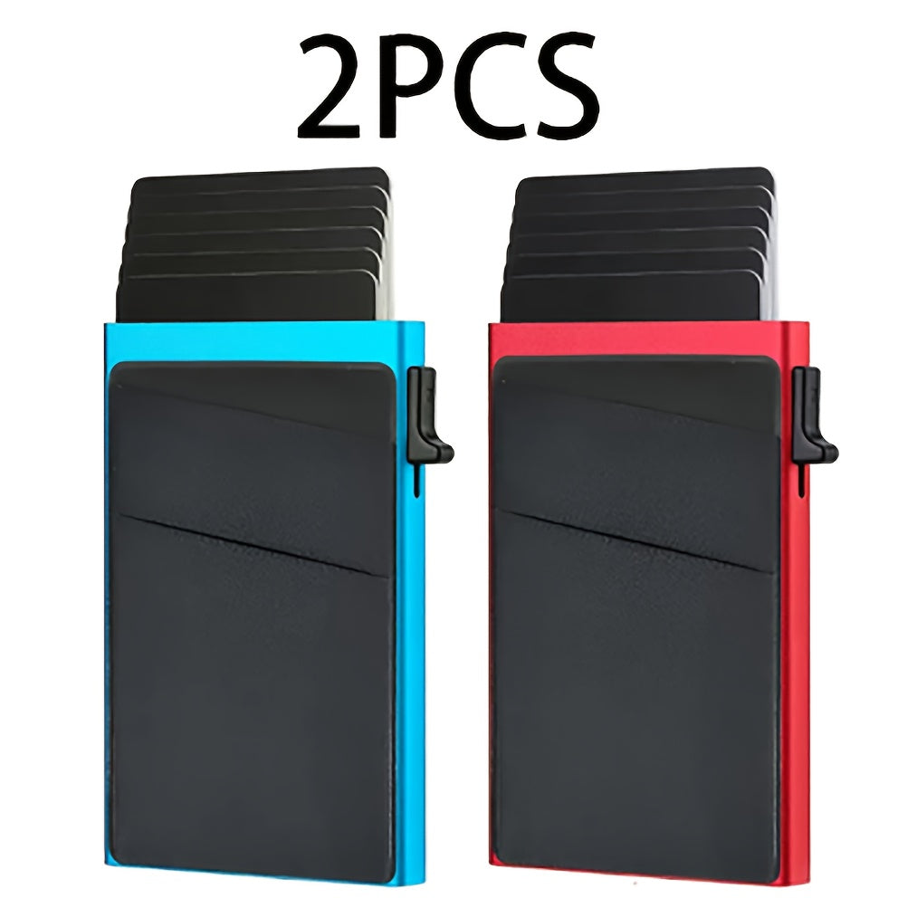 2pcs Ultra-Slim RFID Blocking Multifunctional Wallet, Credit Card Holder for Men - Automatic Pop-Up Card Holder with Money Pocket, Aluminum Alloy Minimalist Business Anti-Degaussing Credit Card Case for Notes, Coins, And Card