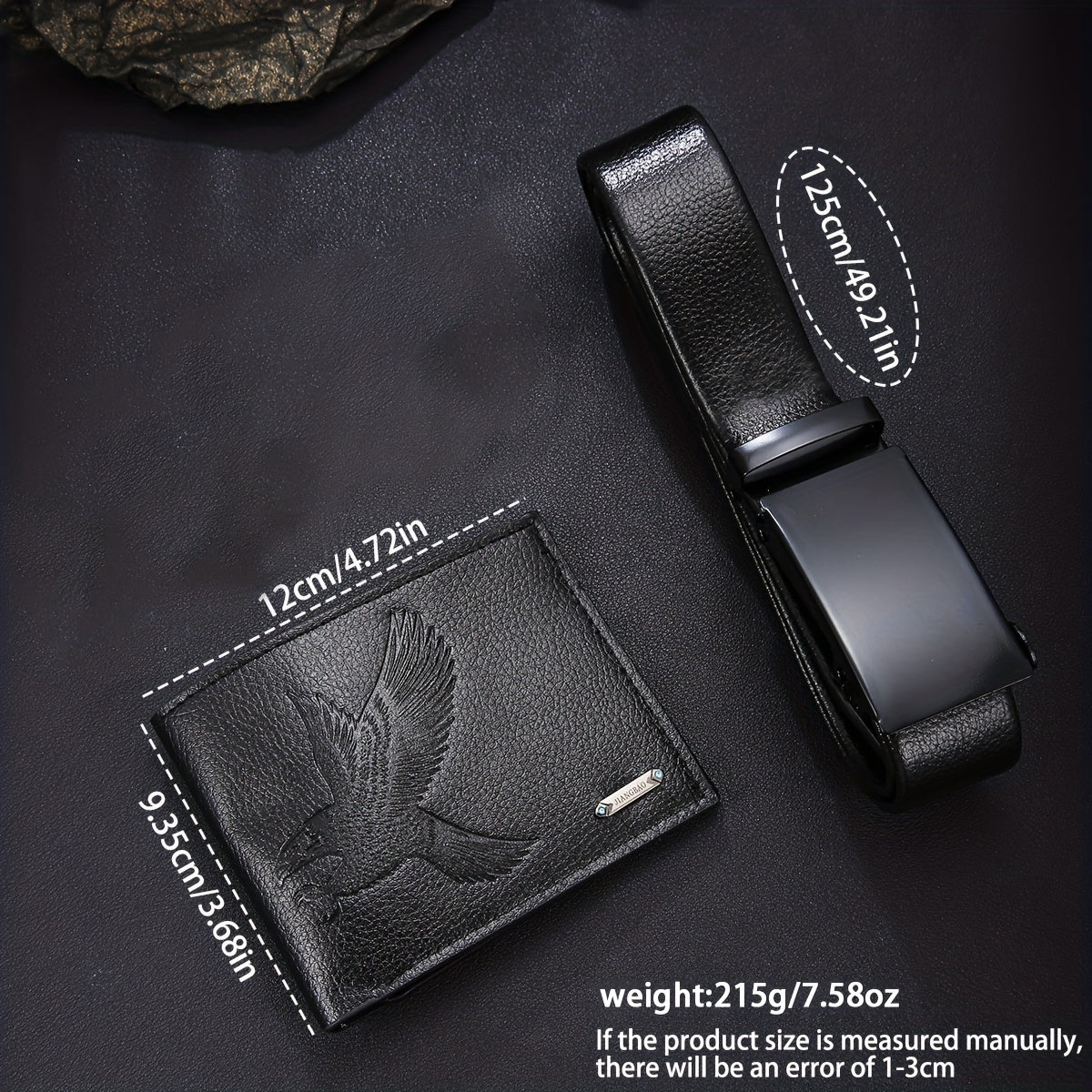 2-Piece Men’s Luxury Black Wallet & Belt Set – Slim PU Leather Dress Combo with Gold-Tone Logo – Valentine’s & Birthday Gift for Him