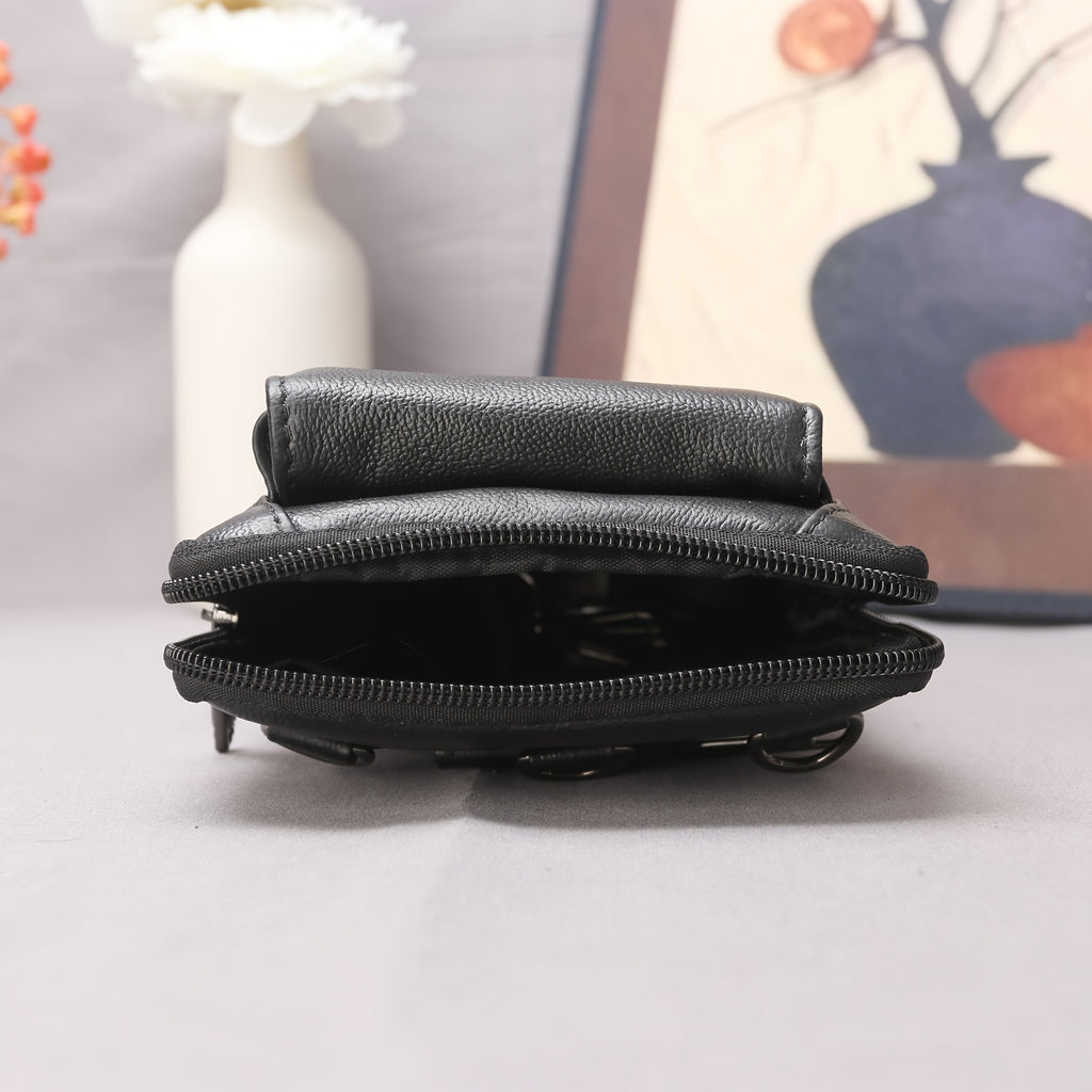 EAPN Men’s Genuine Leather Waist Bag & Wallet Combo – Black Top-Grain Crossbody Belt Bag with Multi-Pockets, Detachable Adjustable Strap & Zipper Closure for Daily Commute, Business & Casual