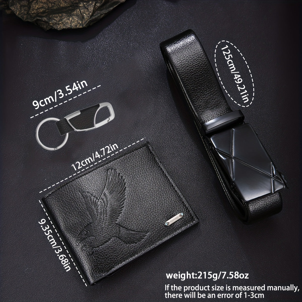 3-Piece Men’s Wallet, Belt & Keychain Set – Black PU Leather Casual Fashion Gift for Valentine’s Day, Anniversary & Daily Wear