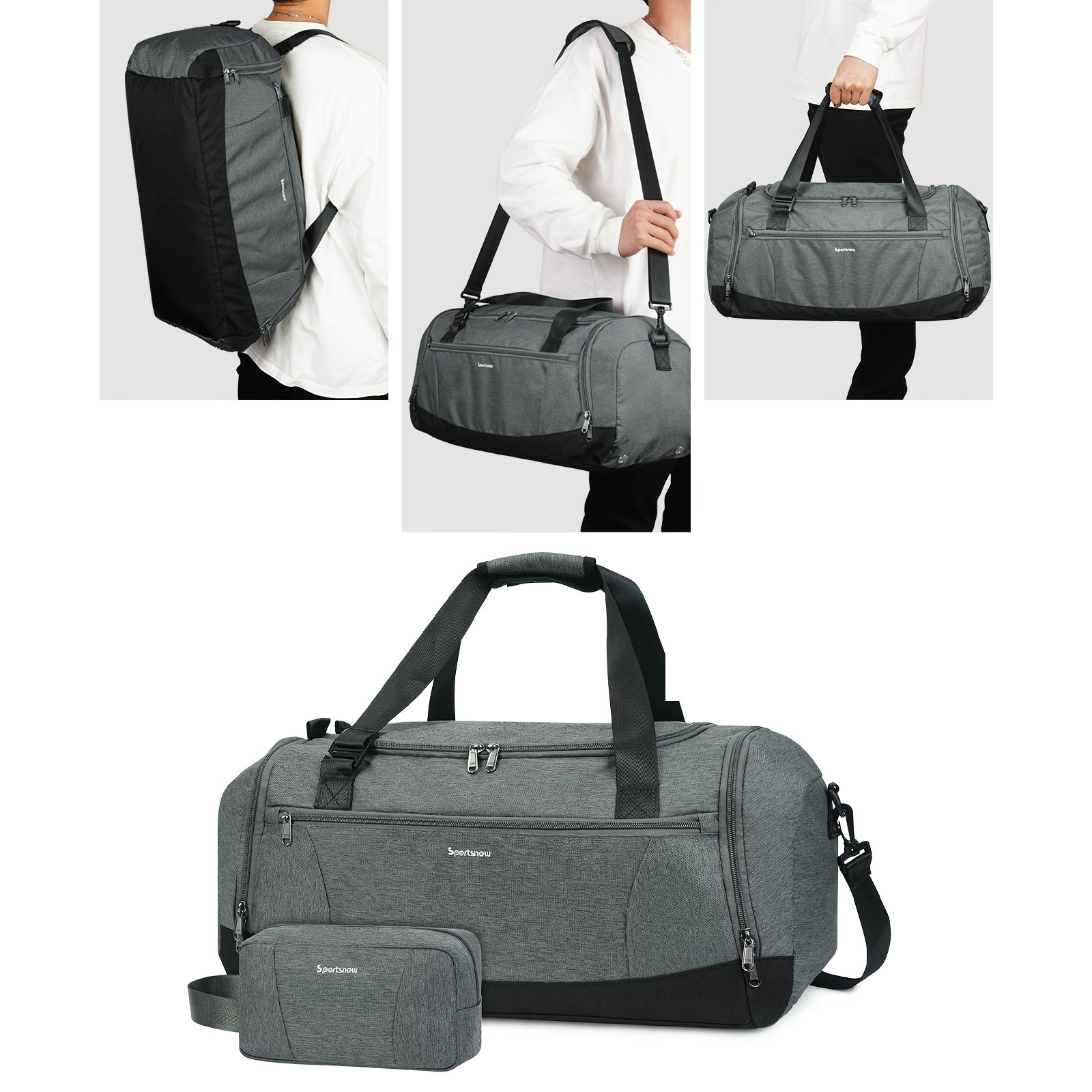 Large Capacity Travel Duffel Bag with Shoe Compartment & Wet Pocket – Vintage Polyester Gym, Weekend & Overnight Bag with Adjustable Strap for Men & Women