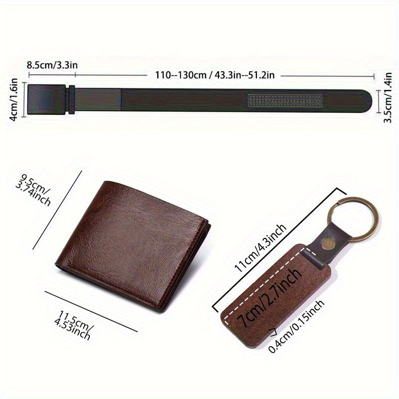 3pcs Custom Men’s Wallet, Belt & Keychain Gift Set – Personalized Name/Letter PU Leather Set for Father’s Day, Weddings, Birthdays & Graduation – Unique Gift for Son, Boyfriend, Friend & Classmate