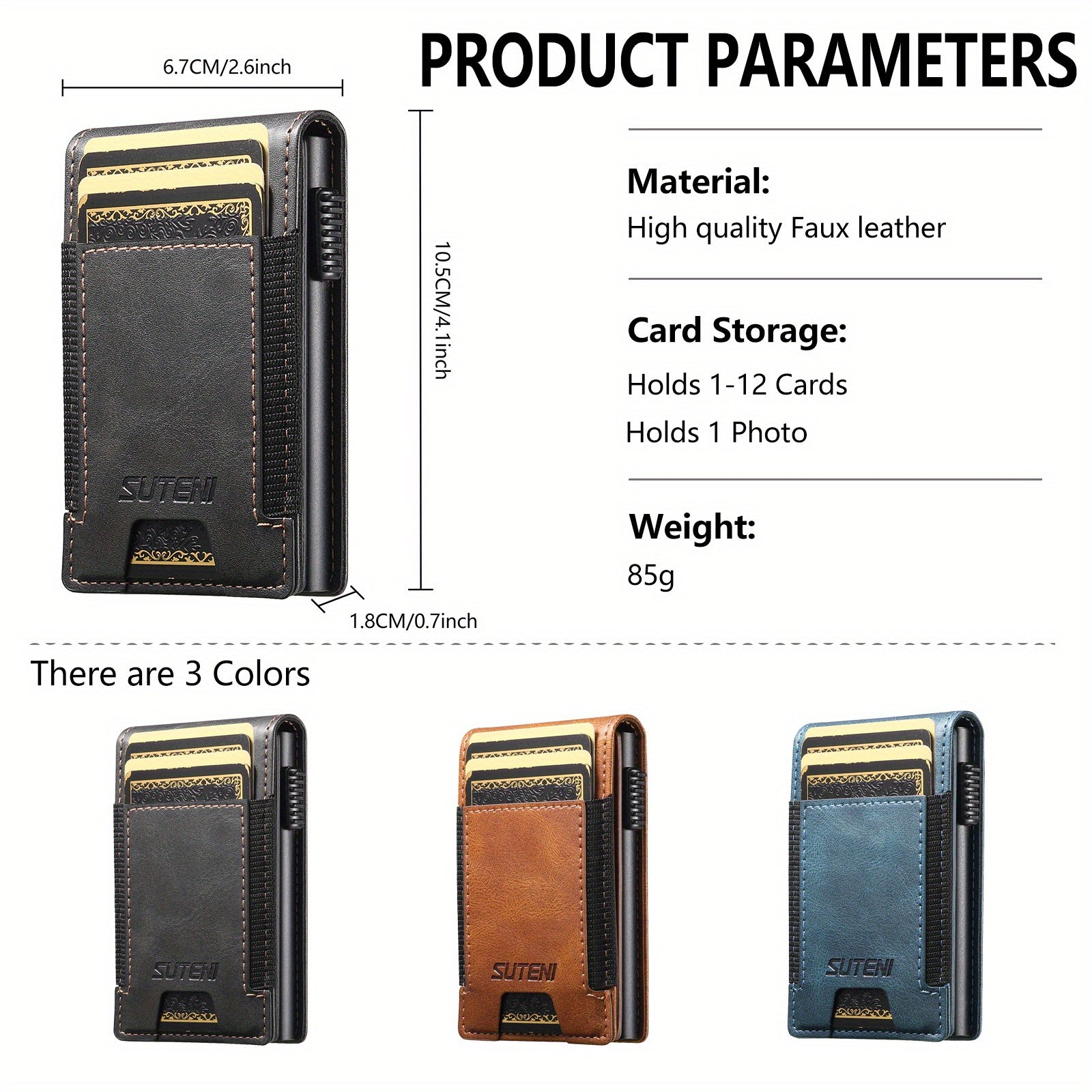 Large Capacity PU Synthetic Faux Leather Wallet with Push-Out Card Holder - Vintage Style, Black & Brown, Can Hold 1-12 Cards & 1 Photo, Perfect for Men & Women, Everyday Wallet | Vintage Style Wallet | Durable Wallet, Large