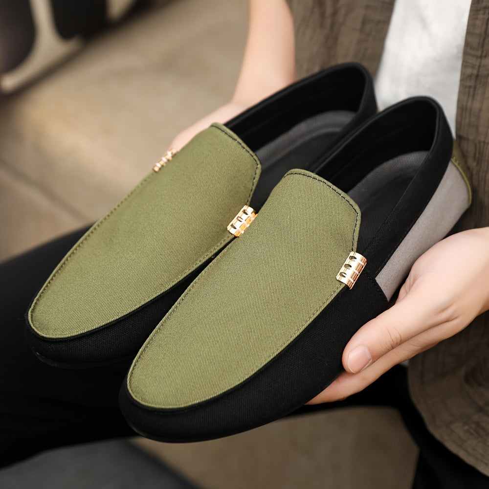 QRLQRL Men’s Casual Slip-On Shoes – All-Season Fabric Loafers with Rubber Sole, Lightweight Geometric Pattern Sneakers for Everyday Wear