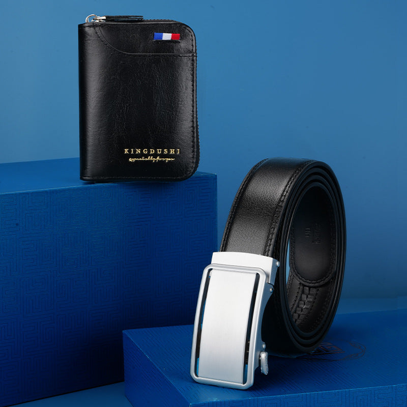 High-End Men’s Wallet & Automatic Buckle Belt Set – Premium PU Leather Gift Box for Dad, Husband & Gentlemen