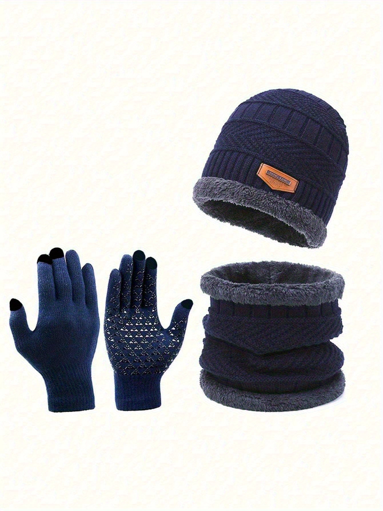 3pcs Unisex Winter Hat & Gloves Set – Furry Lined Adjustable Cap with Lightweight Gloves for Cycling & Outdoor Activities