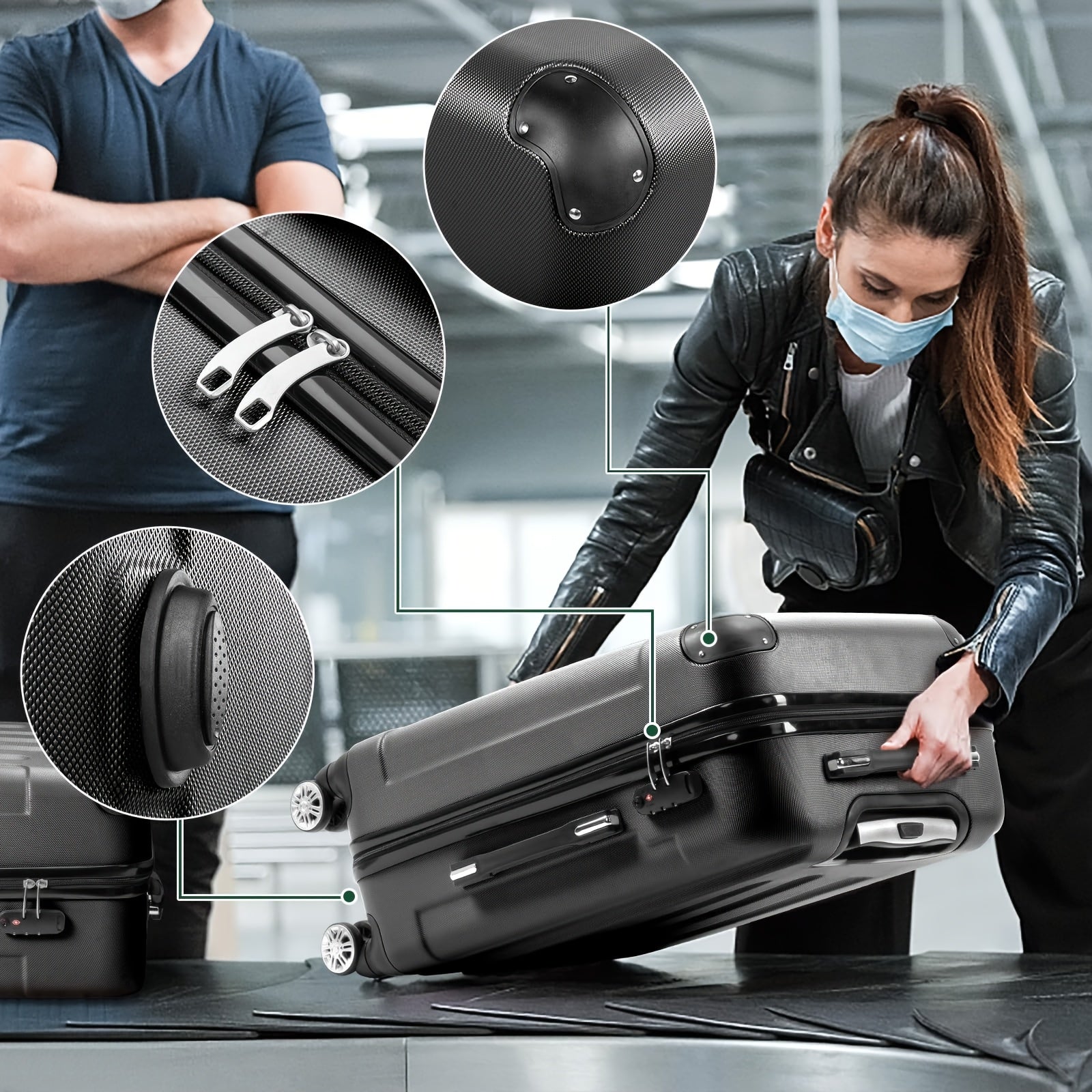 AUTOFOREVER 3-Piece ABS Hardshell Luggage Set – 20"/24"/28" Spinner Suitcases with Aluminum Frame, TSA-Style Combination Lock & 4-Wheel 360° Spinners for Men & Women (White/Red/Black/Bright Pink/Blue)