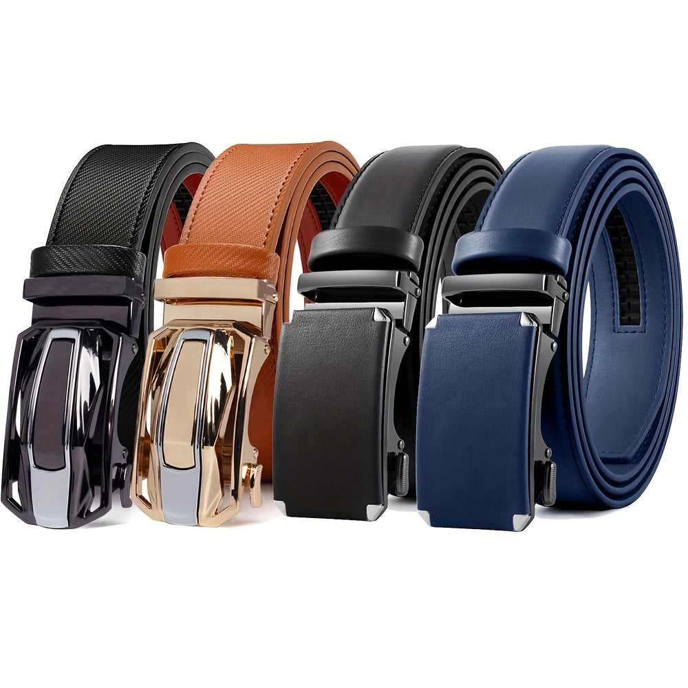 4-Pack Men’s Genuine Leather Belts with Automatic Golden Buckle – Brown Casual & Dress Belt Set for Business, Jeans, Office & Weddings