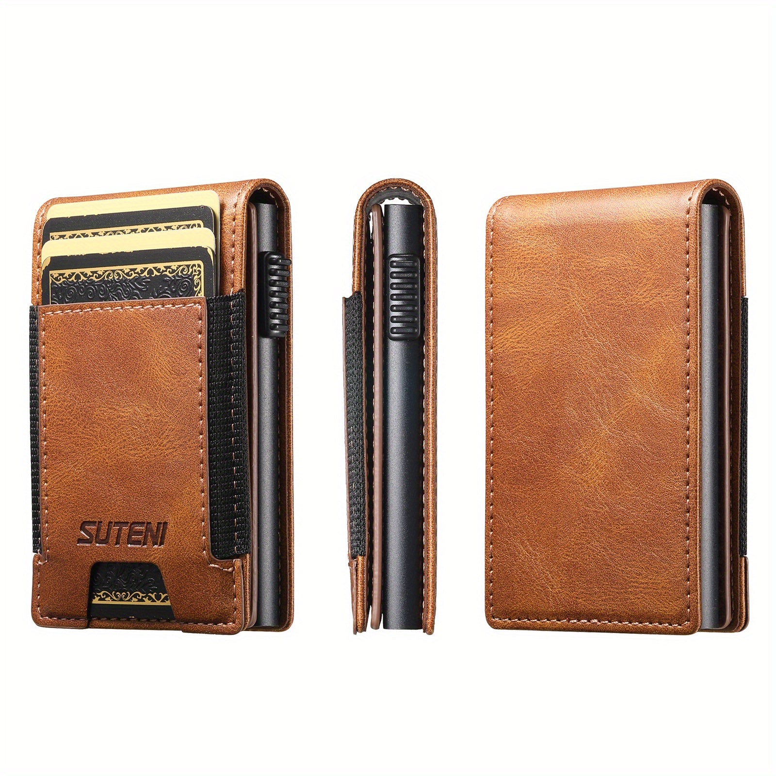 Large Capacity PU Synthetic Faux Leather Wallet with Push-Out Card Holder - Vintage Style, Black & Brown, Can Hold 1-12 Cards & 1 Photo, Perfect for Men & Women, Everyday Wallet | Vintage Style Wallet | Durable Wallet, Large