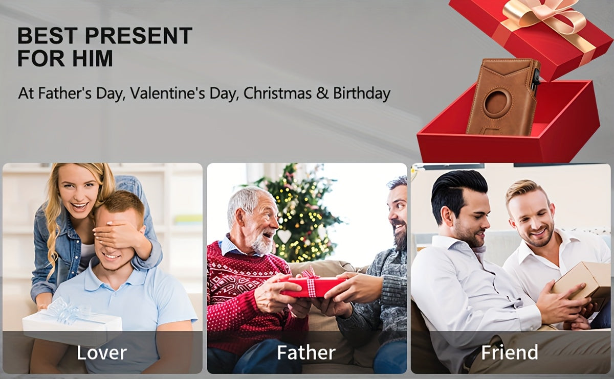 Men’s RFID Blocking Smart Bifold Wallet – Coffee Brown Microfiber Leather, Aluminum Card Holder, Elastic Cash Slot & Magnetic Closure