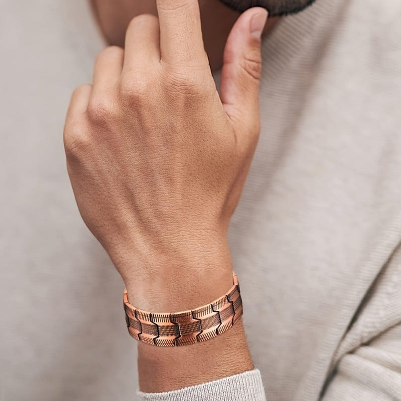 Men’s Magnetic Copper Bracelet with 3-Row Neodymium Magnets – Adjustable Vintage Magnetic Jewelry for Daily & Formal Wear