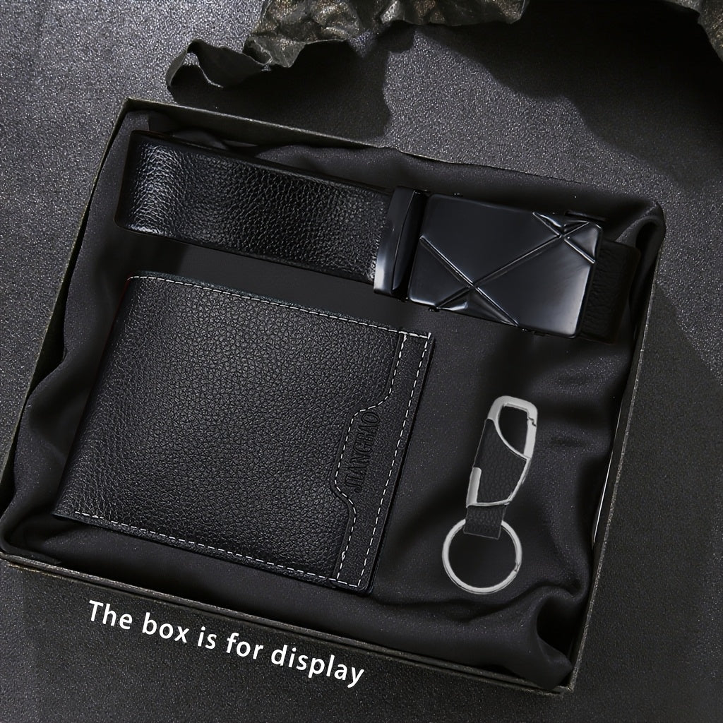 3-Piece Men’s Luxury Black Wallet, Belt & Keychain Set – Heavy-Duty PU Leather Gift for Him, Perfect for Valentine’s Day, Easter & Ramadan