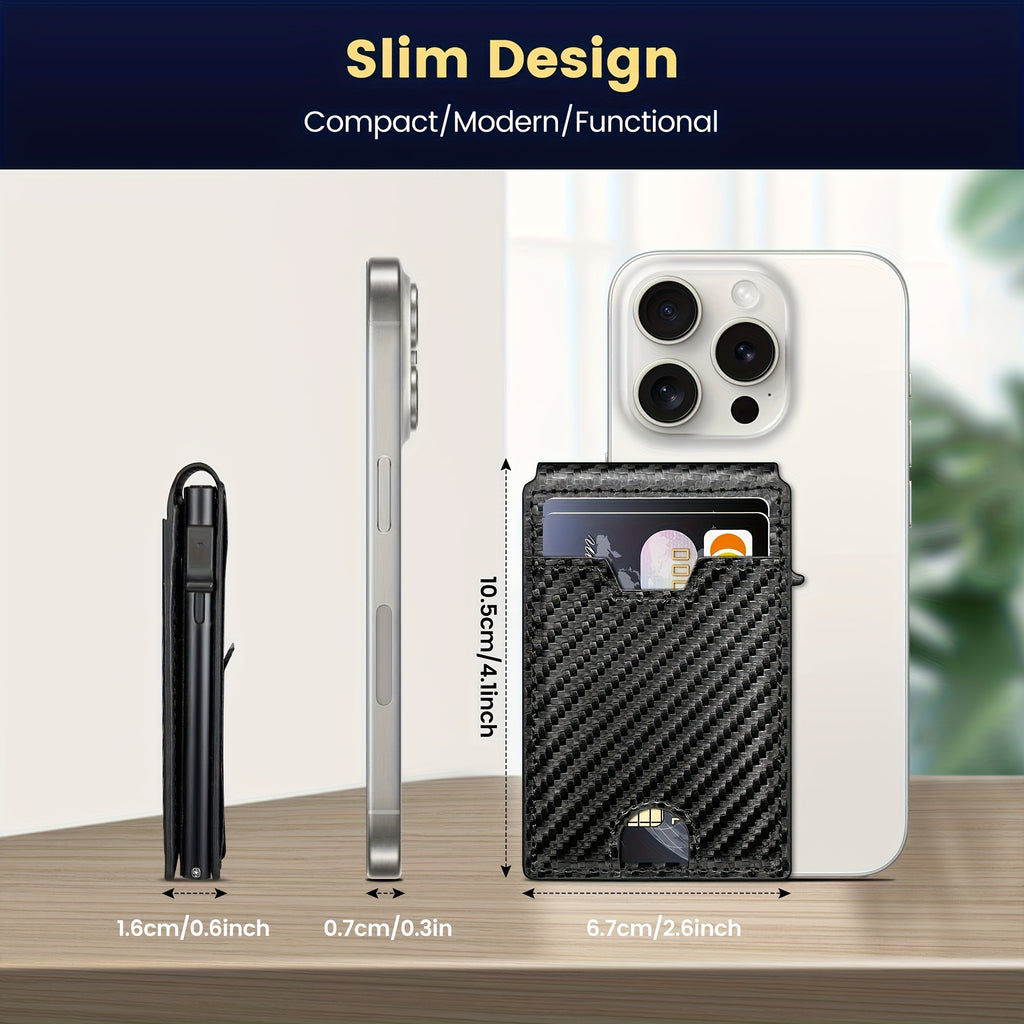 Men’s RFID Blocking Slim Wallet with Money Clip & ID Window – Carbon Fiber-Look Front Pocket Bifold Card Holder – Minimalist Black Wallet for Dad, Husband, Father’s Day & Valentine’s Day