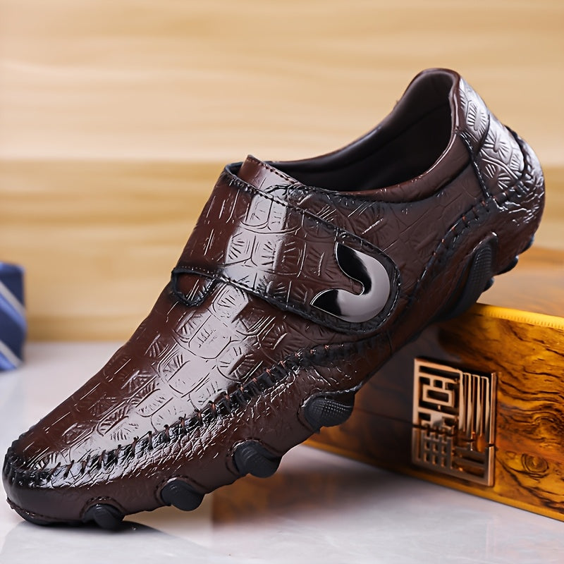 Men’s Crocodile Pattern Slip-On Loafers – Faux Leather Business Casual Shoes with Magnetic Closure & Non-Slip Rubber Sole