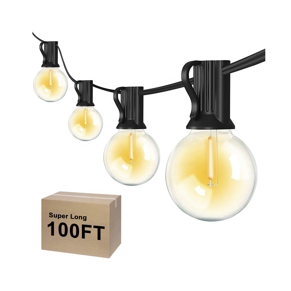 Solar Powered G40 String Lights 30m 100 ft G40 Waterproof Outdoor Christmas Garden Yard Bulb LED Patio String Lights