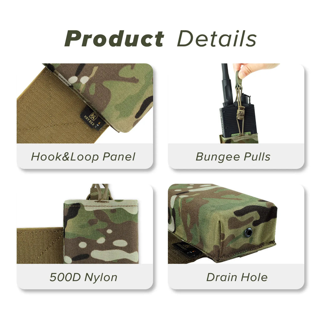 USA Warehouse KRYDEX Tactical Side Radio Pouch Set 2PCS MK3 Elastic Camo Walkie Talkies Carrier Tactical Radio Pouch