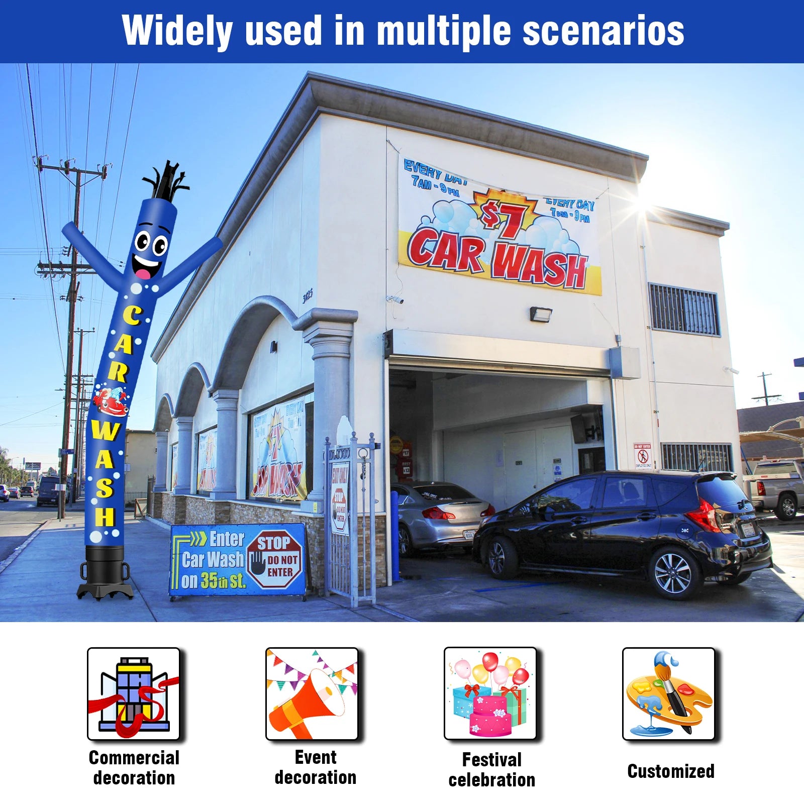 Car Wash Theme Inflatable Weird Wave Dancer Tube Man Outdoor Advertising Promotional Digital Air Dancer (Blower Not Included)