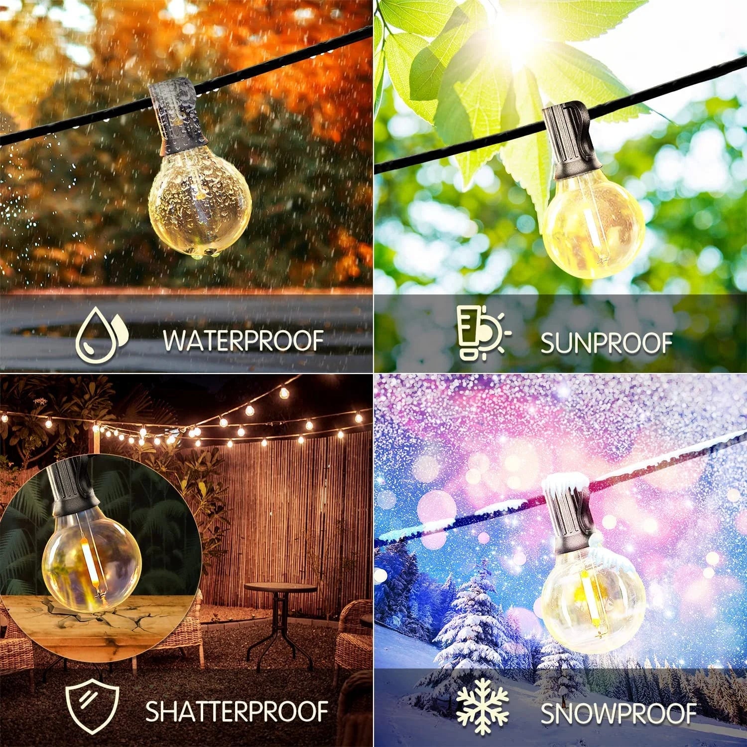 Solar Powered G40 String Lights 30m 100 ft G40 Waterproof Outdoor Christmas Garden Yard Bulb LED Patio String Lights