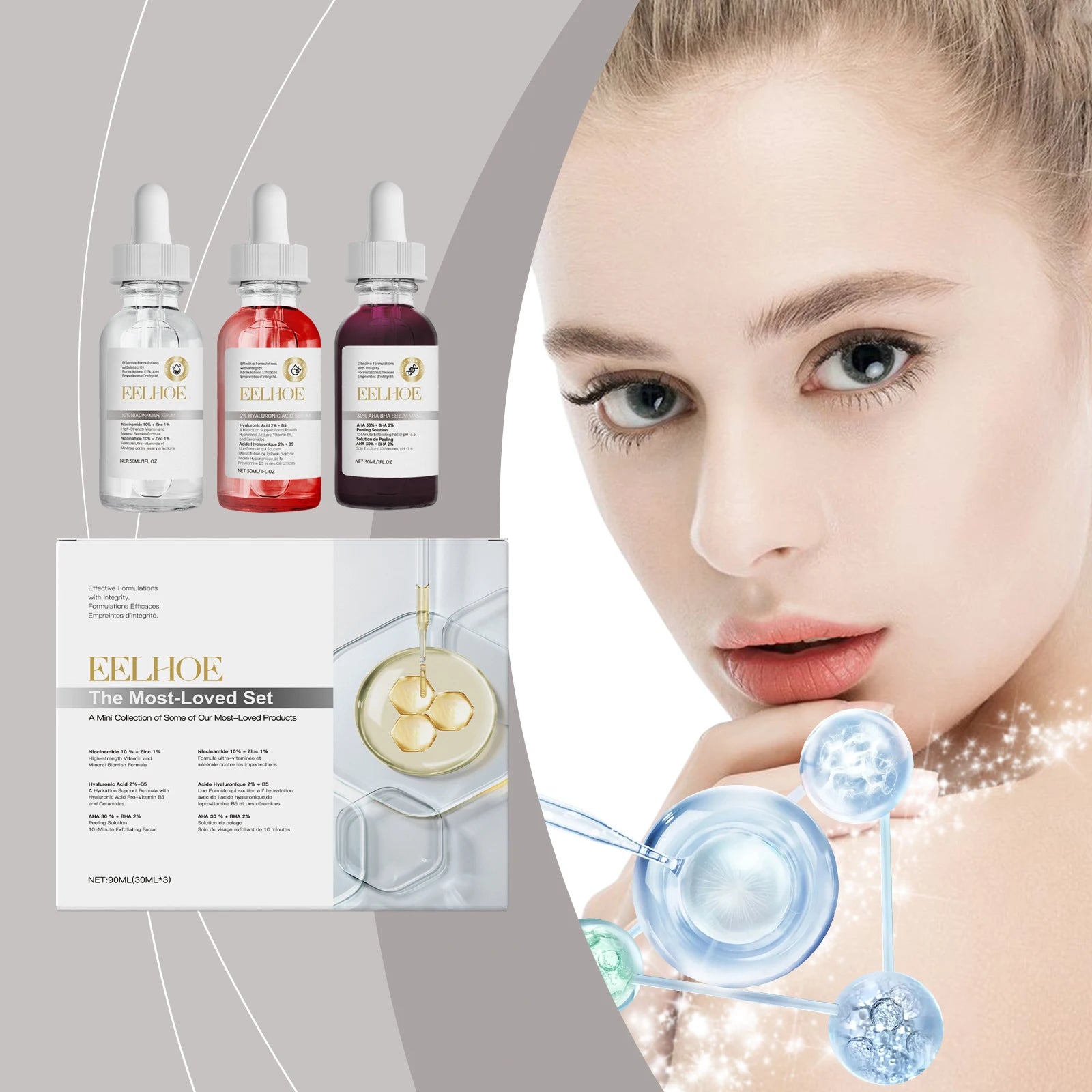 EELHOE Acne Care Kit Day and Night Facial Cleansing Essence Mask Oil Control Skin Repair Whitening Print for Acne Prone Skin