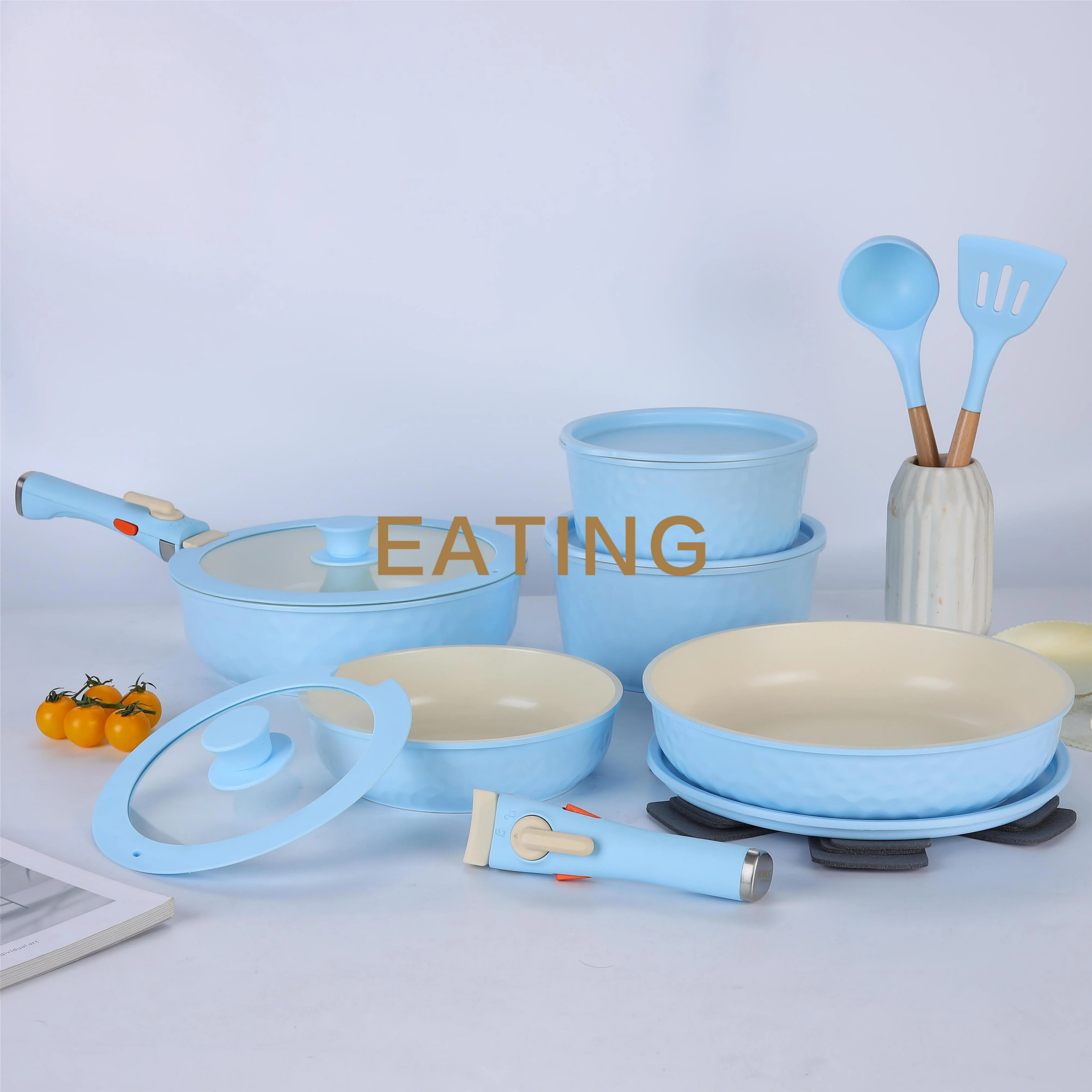 USA Wearhouse Delivery in 6 Days Ceramic Coating 17pcs Cookware Sets Non Stick Pots Cooking Induction Stove Frying Pan