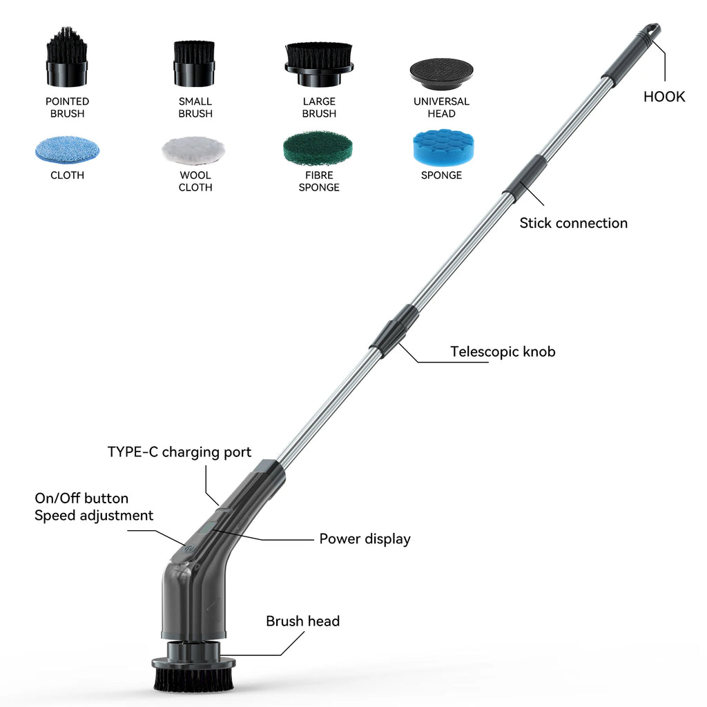 7" Electric Spin Scrubber 2500mAh Cordless Long Handle Cleaning Brush for Bathroom & Floor – USA 2–4 Days