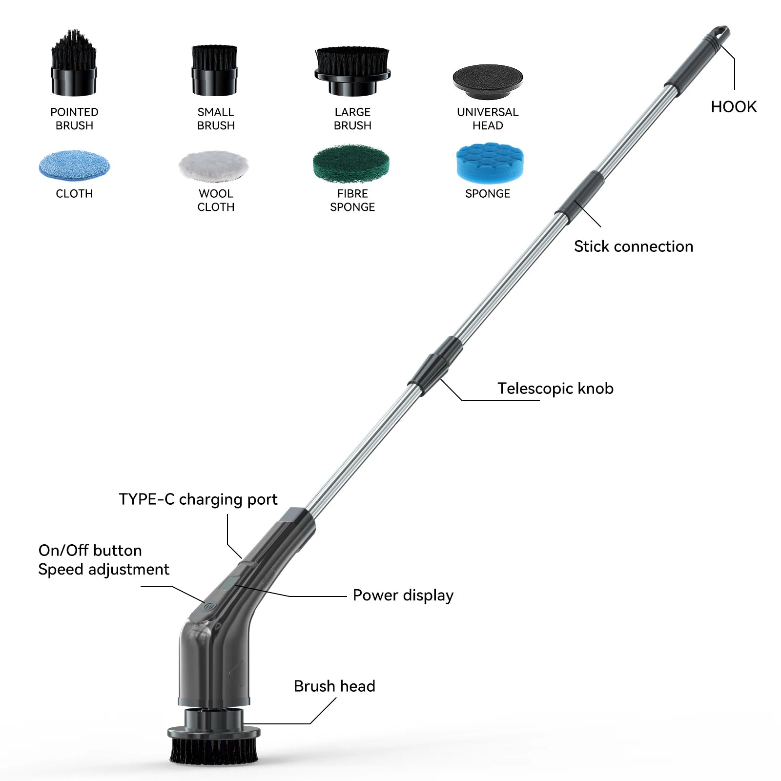 7" Electric Spin Scrubber 2500mAh Cordless Long Handle Cleaning Brush for Bathroom & Floor – USA 2–4 Days