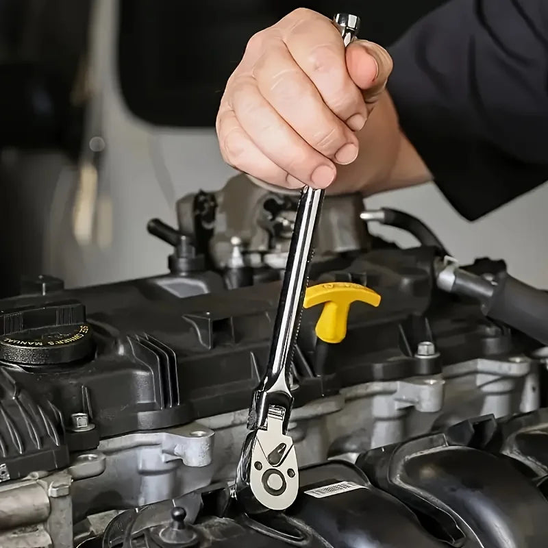 6pcs Flex Head Ratchet Wrench Set 72 Tooth Swivel 1/4 3/8 1/2 Drive Chrome Vanadium Steel with Extension Bars EVA Foam