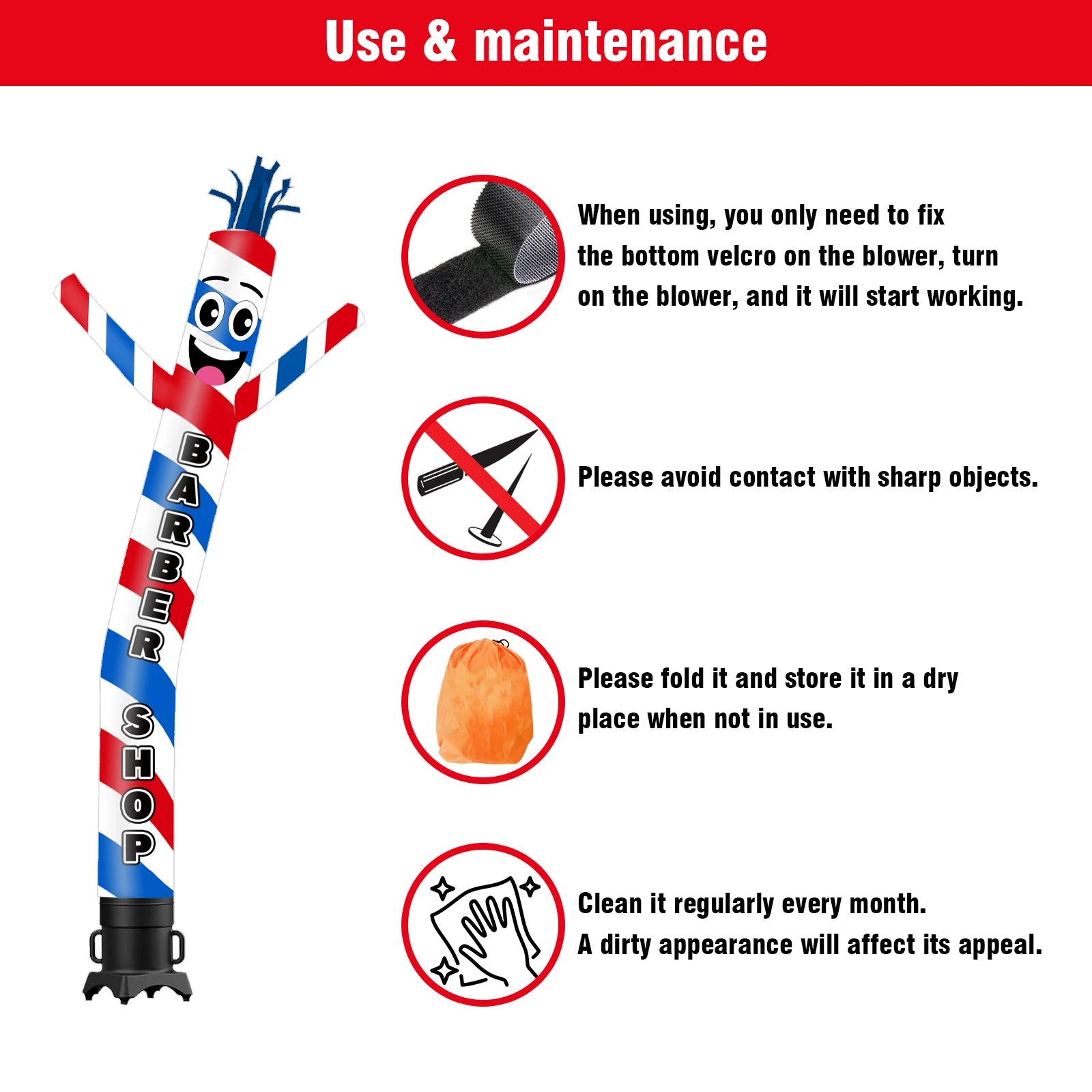 Barber Shop Theme Inflatable Wacky Wave Dancer Tube Man Outdoor Advertising Promotion Digital Air Dancer (Blower Not Included)