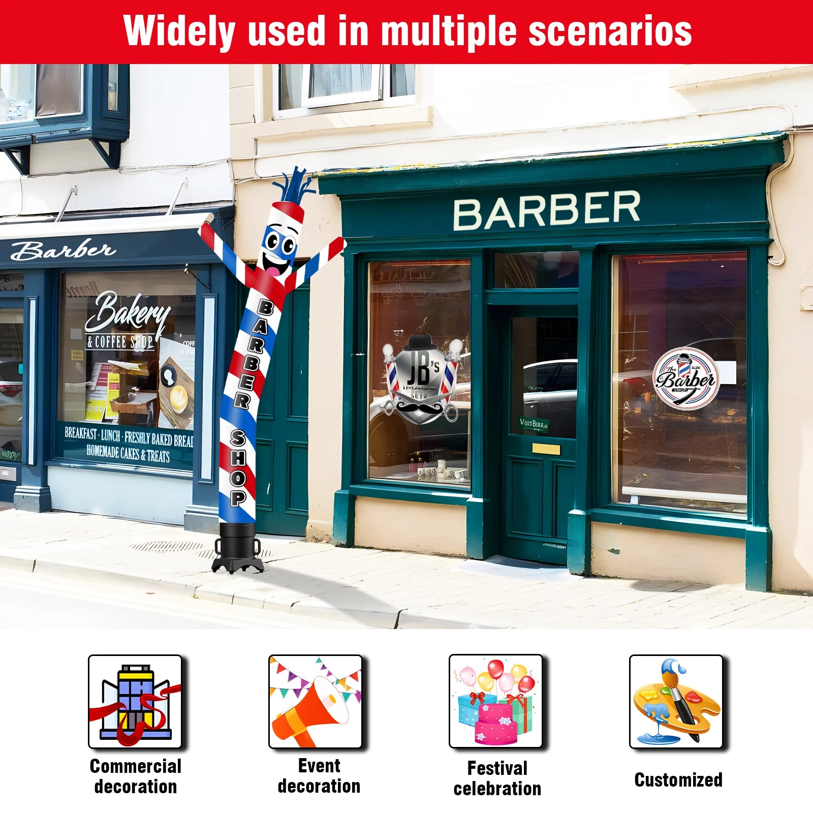 Barber Shop Theme Inflatable Wacky Wave Dancer Tube Man Outdoor Advertising Promotion Digital Air Dancer (Blower Not Included)